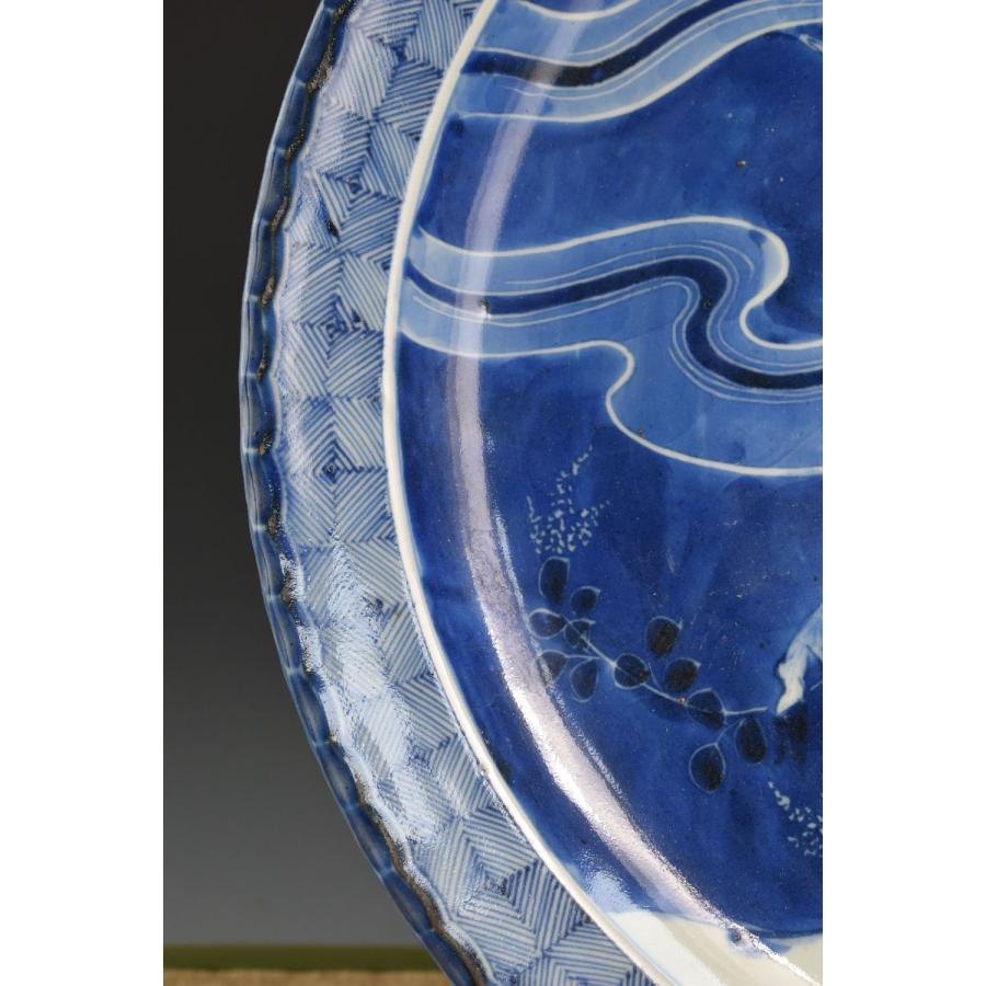 古伊万里 大皿 骨董品 ○名品 ≪ 鹿 月 花 ≫ 大明成化年製 染付 直径