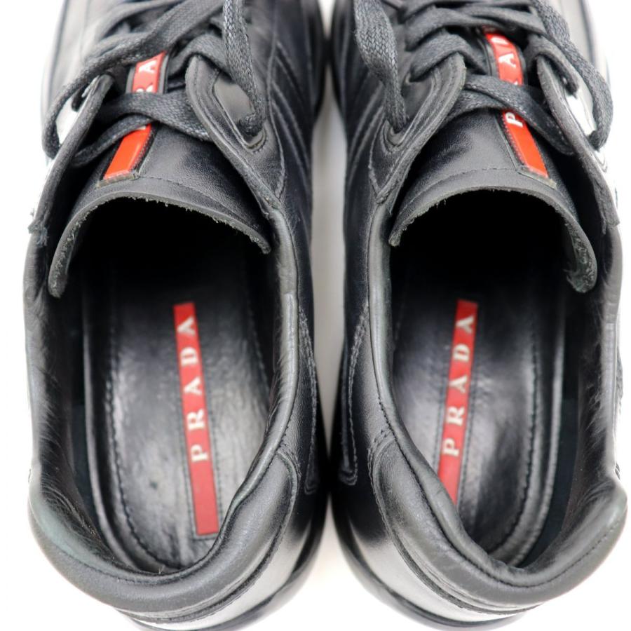 プラダスポーツ レザーローカットスニーカー メンズ 6 黒 美品 ロゴ