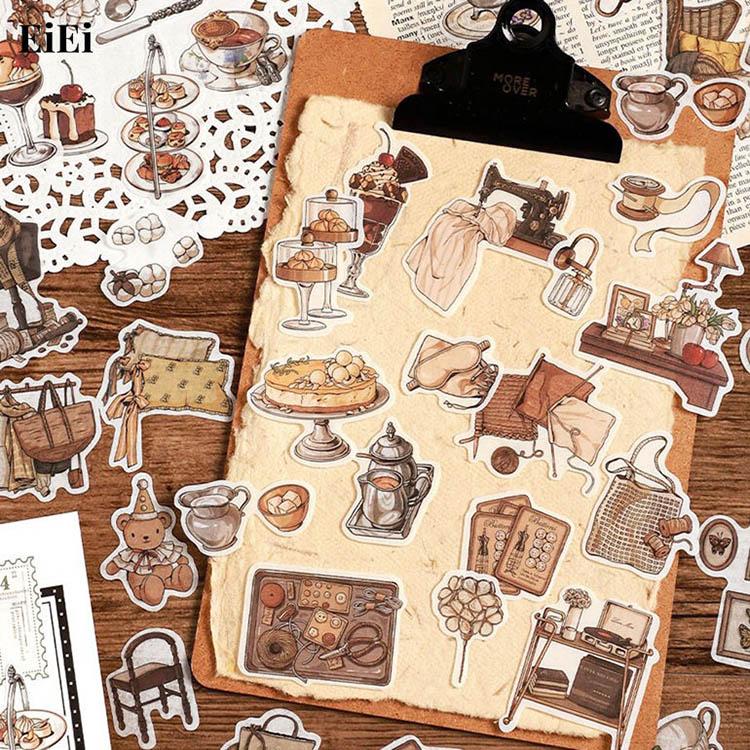 海外 シール 透ける 大人 ブラウン系 40枚 ステッカー コラージュ 素材