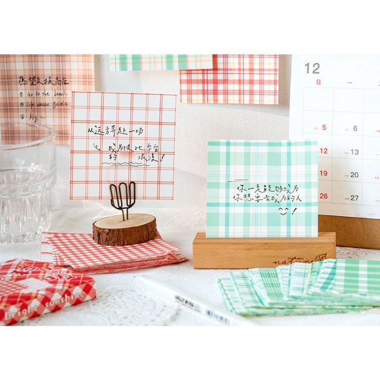 大容量 100枚25柄 海外 便箋 メモ帳 チェック柄 素材紙 コラージュ素材