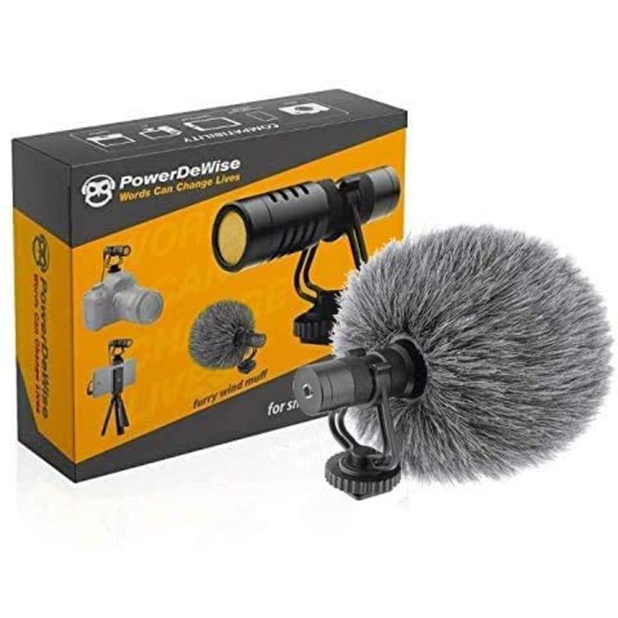 PowerDeWise ビデオマイクキット 高性能 コンデンサーマイク 黒 風防