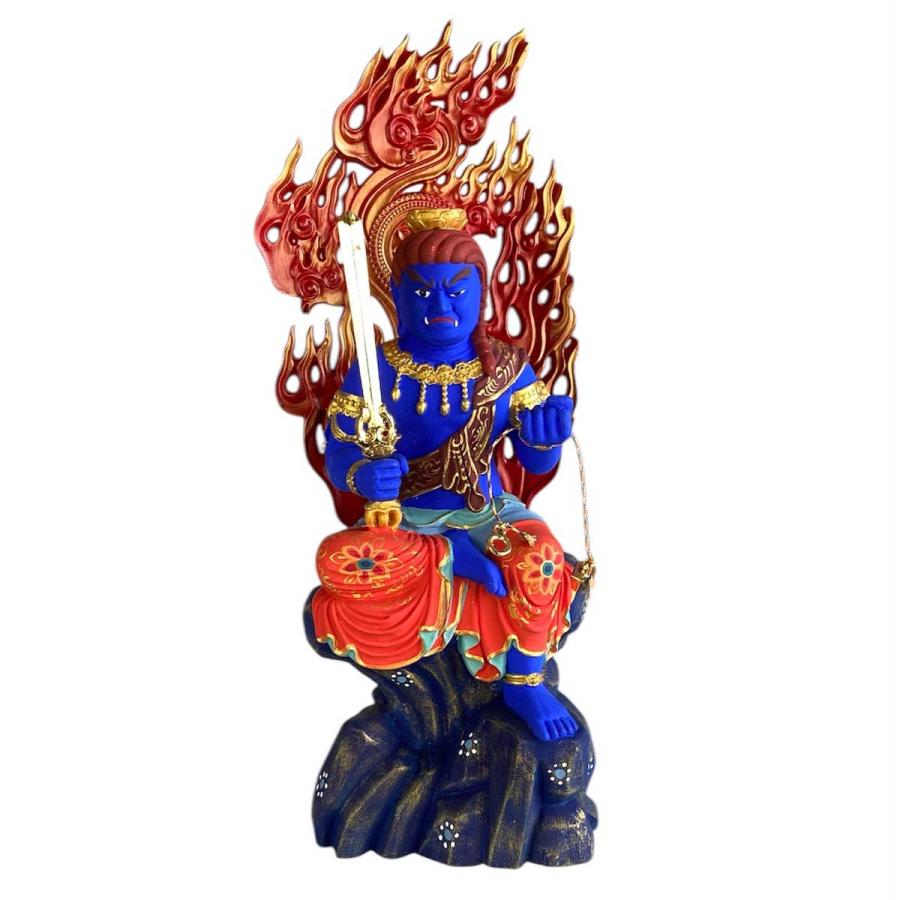 不動明王 仏像 極彩色仕上げ 大サイズ34cm 魔除け 災難除 守護仏 酉年