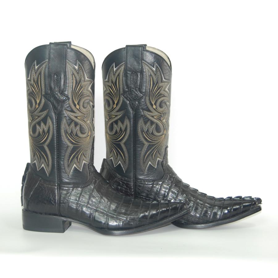 ウエスタンブーツ メンズ 25.0 ワニ革 カイマン ポインテッドトゥ 本革