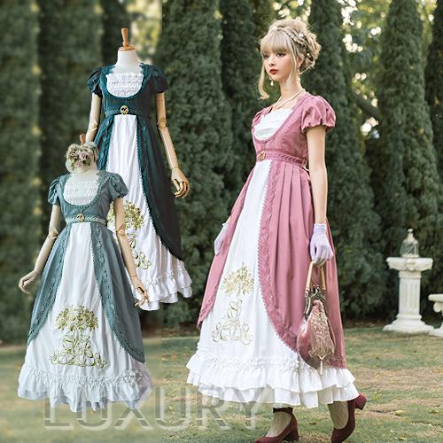 ロリータ服 リース ワンピース3色 春夏 ロング マキシ ドレス