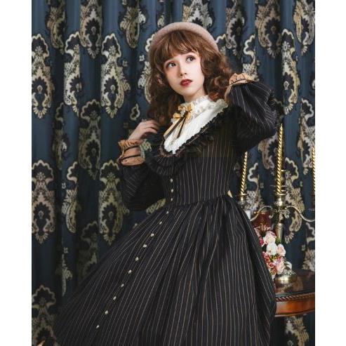 ロリータ服 ストライプ編み上げ ワンピース3色 クラシカル リボン