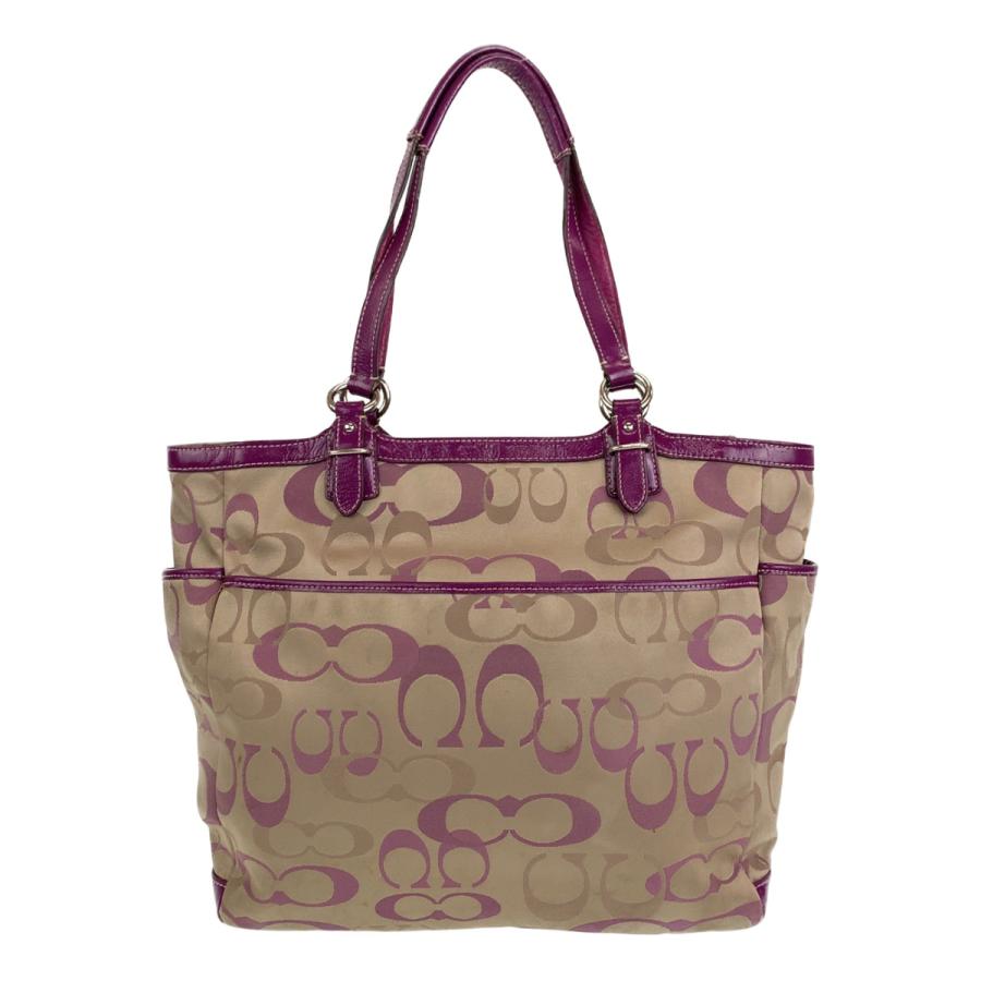 COACH（コーチ） シグネチャー ベージュ パープル 紫 シルバー金具