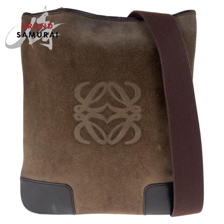 LOEWE（ロエベ） アナグラム ブラウン シルバー金具 スウェード 斜め