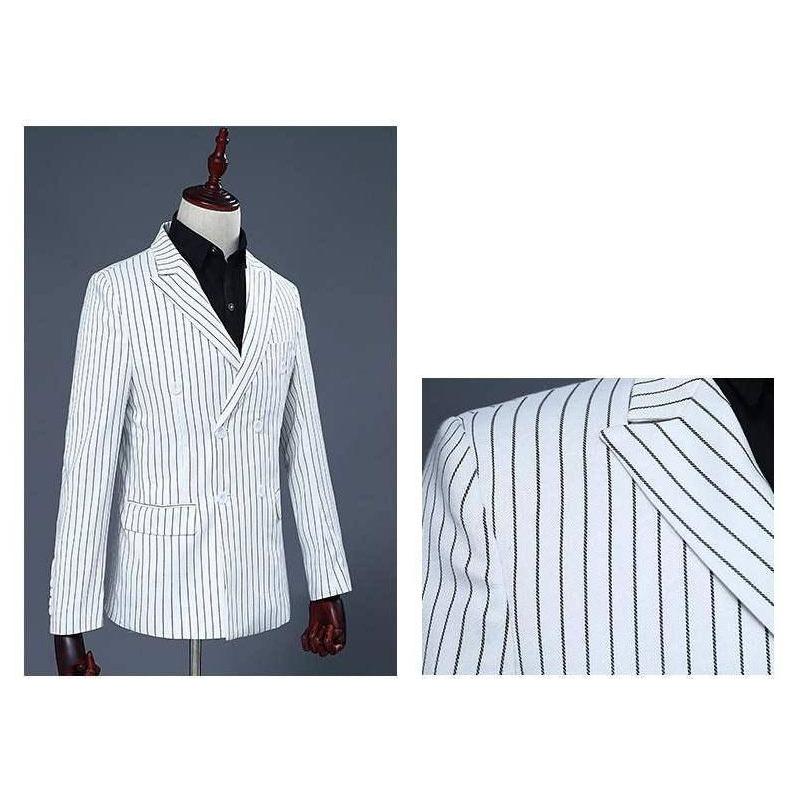 白 ストライプ ドレススーツ男性ダブルブレストメンズ 2 ピースセット