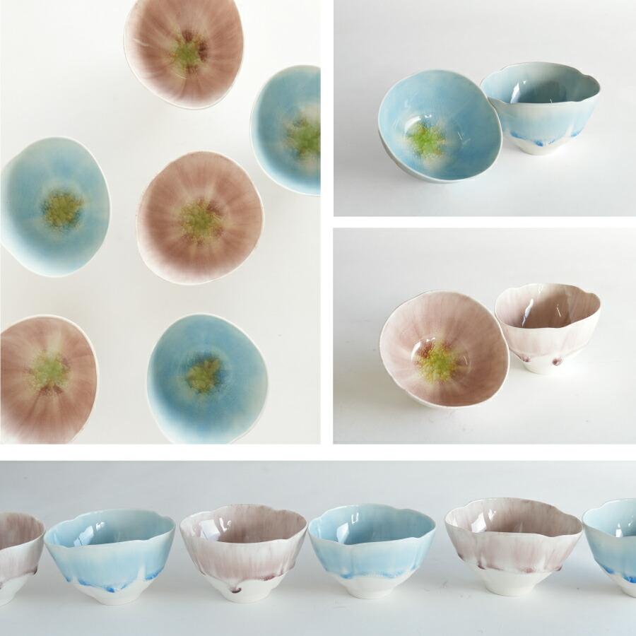 藤内紗恵子】作家 Saeko Fujiuchi 花 楕円 小鉢 ガラス釉 磁器 手作り