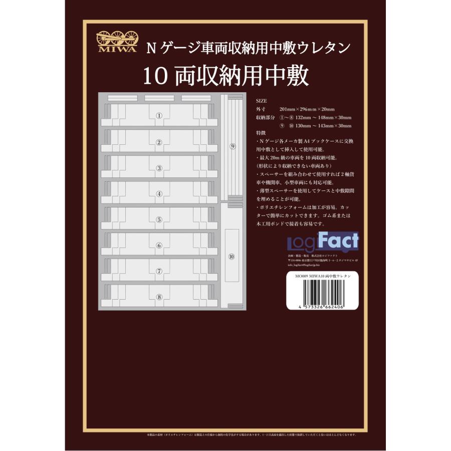 Nゲージ車両収納用 A4ブックケース対応 交換用10両収納中敷ウレタン10