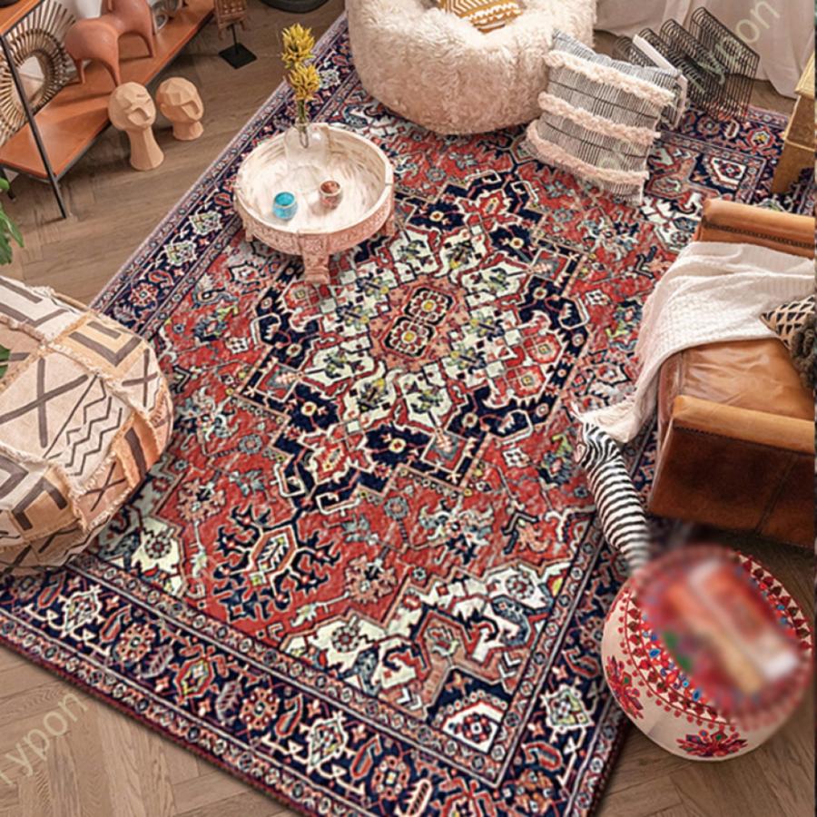 ペルシャ柄 ラグマット オリエント 民族柄 2畳 黒 赤 ベルギー ラグ