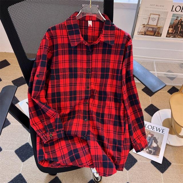ロングシャツブラウス レディース 赤 チェック シャツ 黒 チュニック