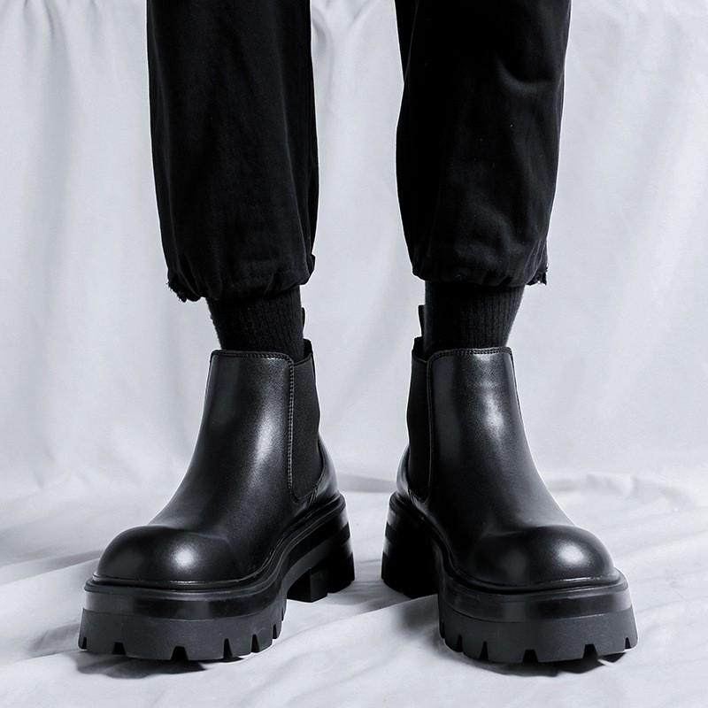 boozd メンズ 10cm身長アップ シークレットブーツ 厚底 革 レザー