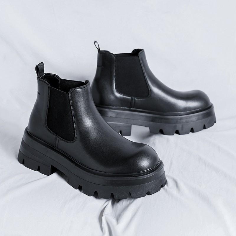 boozd メンズ 10cm身長アップ シークレットブーツ 厚底 革 レザー