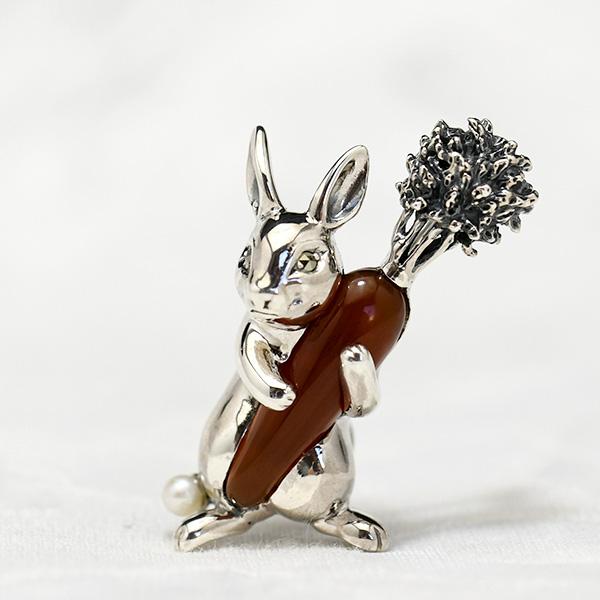 碌山 カーネリアン シードパール うさぎブローチペンダント 大きな