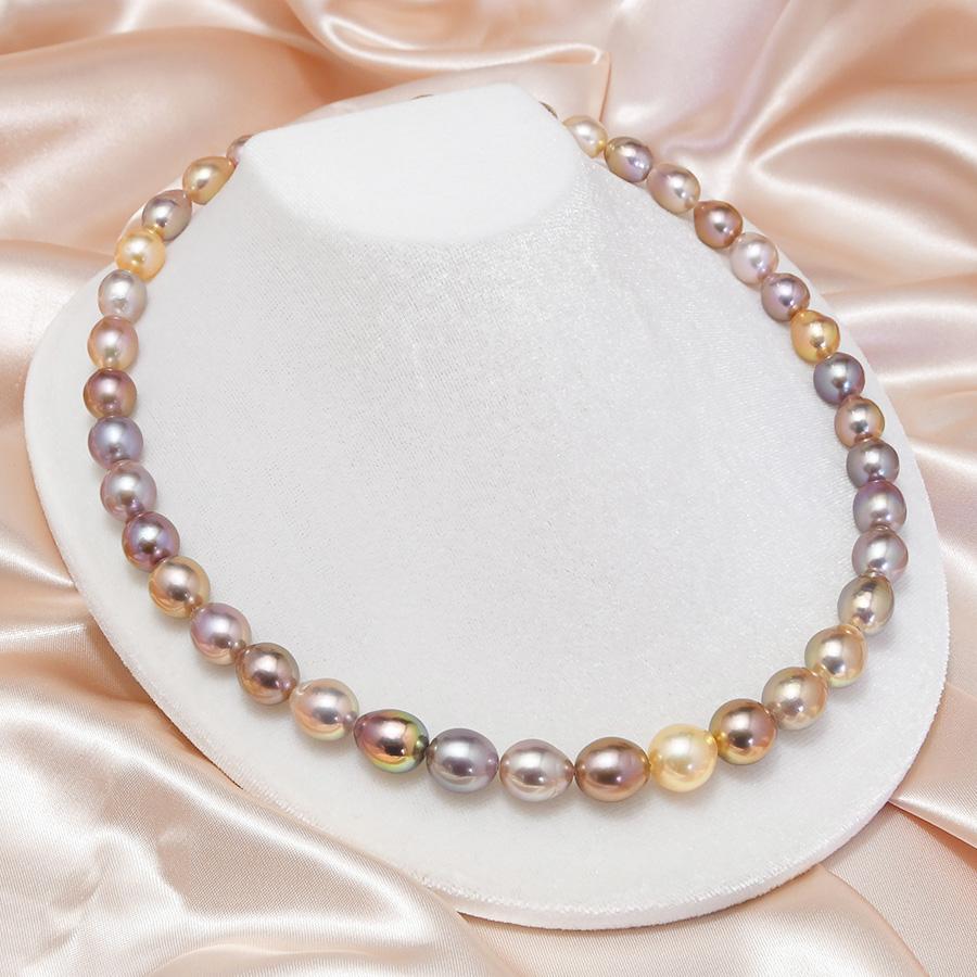 マルチカラー 11mm バロック 淡水真珠 ネックレス ナチュラルカラー