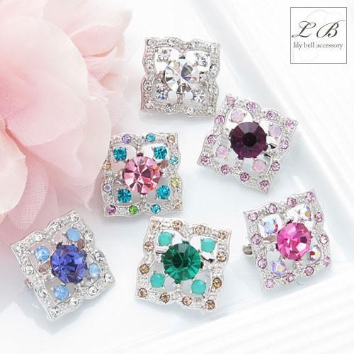 ブローチ(br85) ミニスクエア 大粒ビジューエレガント四角ミニピン