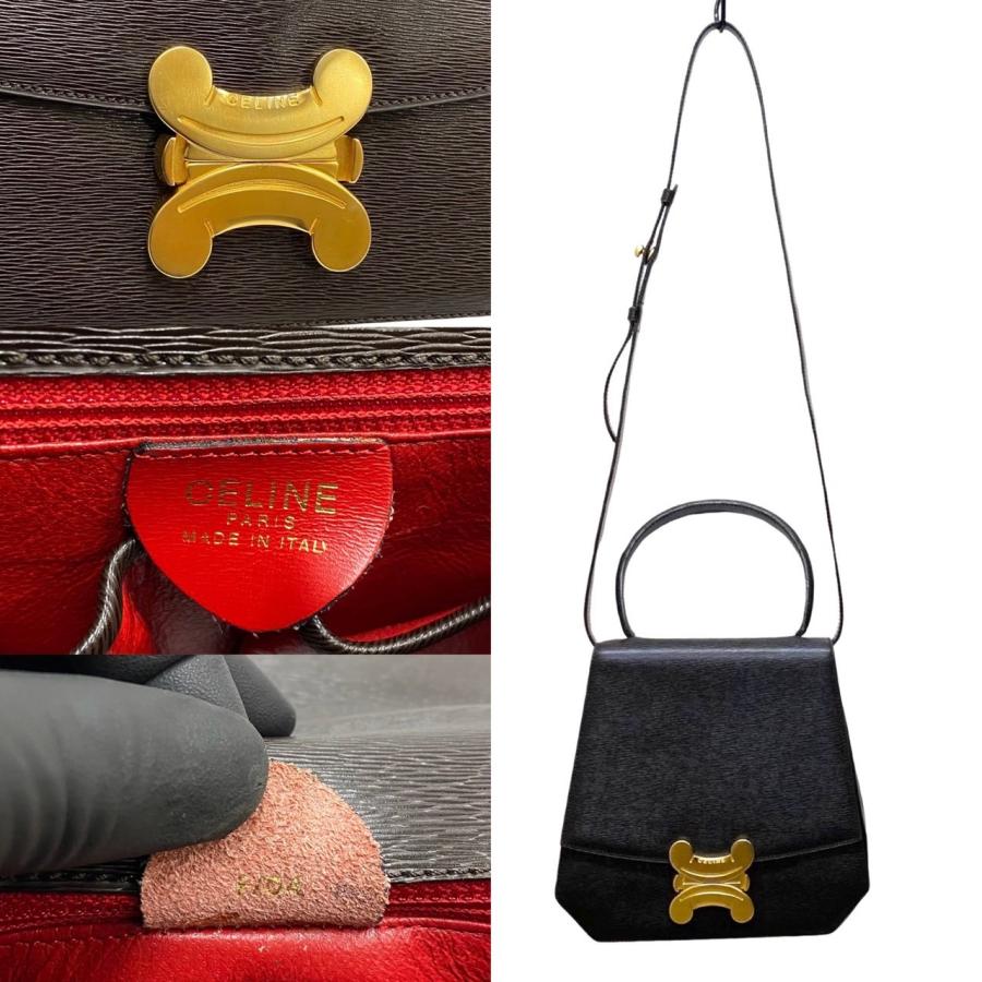 CELINE（セリーヌ） 極 美品 袋付き トリオンフ ロゴ 金具 レザー 本革