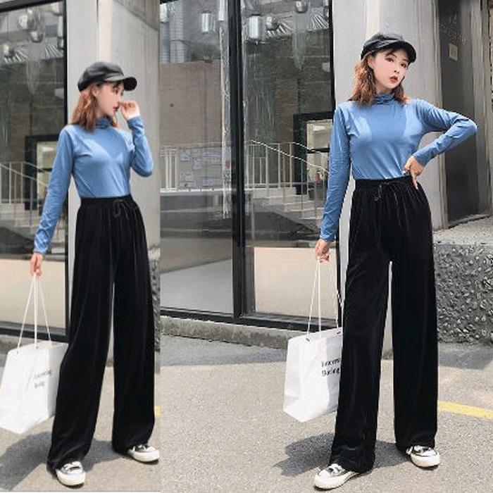 ワイドパンツルック ベロアパンツ ガウチョパンツ ロングマキシ丈