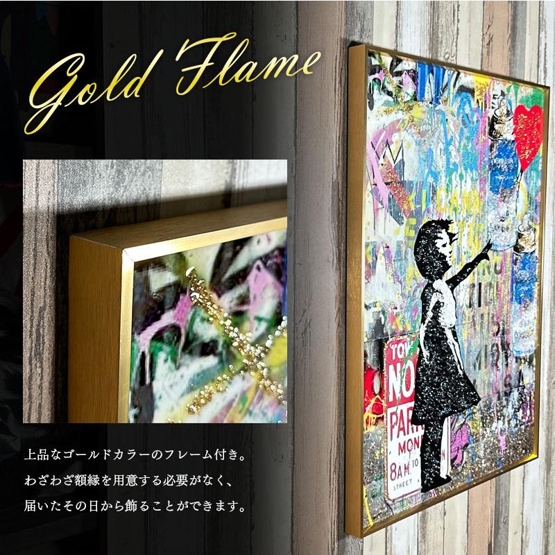水晶パネル アートパネル 60×80cm ポップアート バンクシー 金フレーム