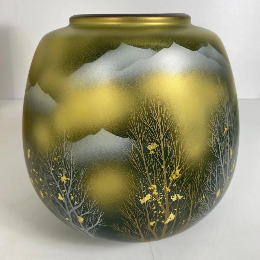 九谷焼 勇峰作 金彩 花瓶 共箱付 壺 花入れ 陶器 花器 和モダン 置物
