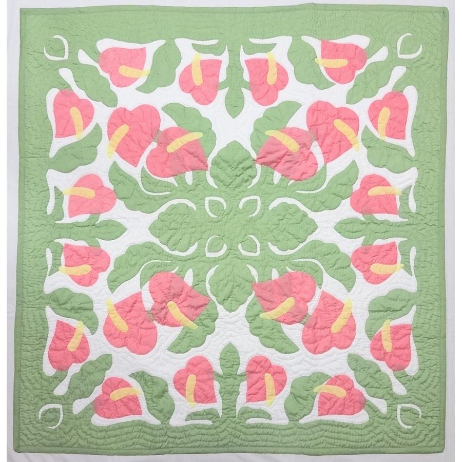 ハワイアンキルトタペストリー/壁掛け/ピンクアンスリウムMC・ラージ