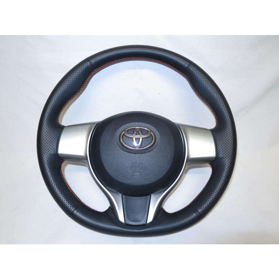 オレンジステッチ! ヴィッツ NCP131 130 革 ステアリング ハンドル