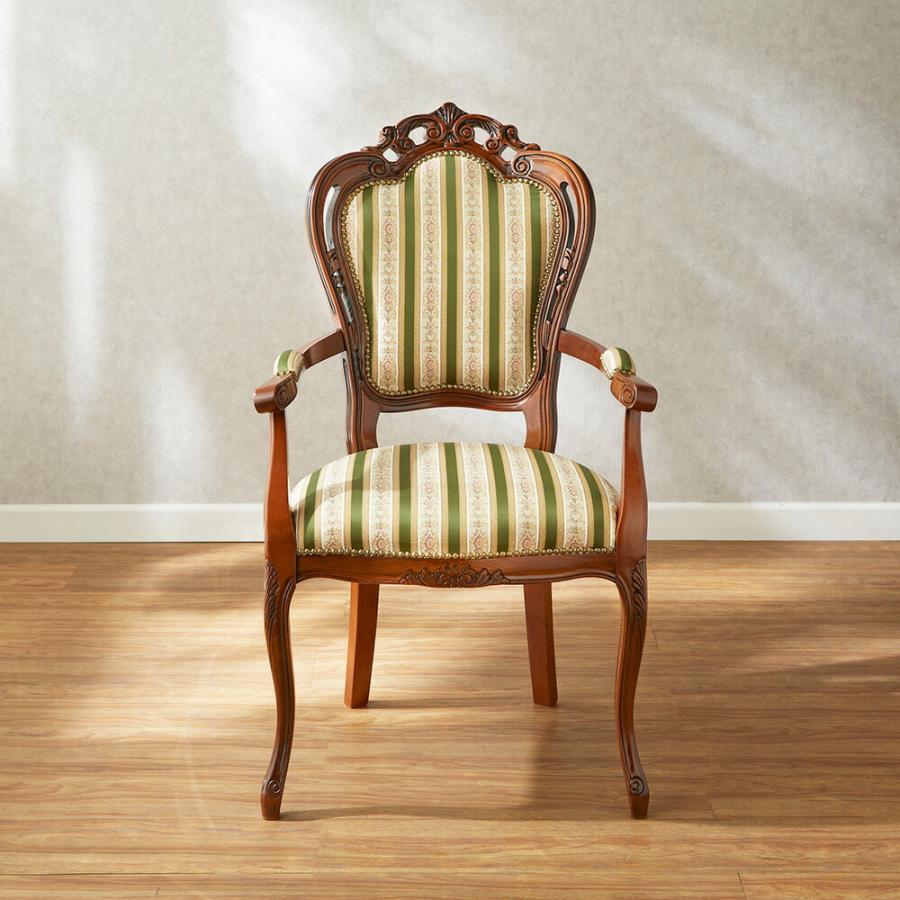 イタリア製 アームチェア グリーンストライプ 幅63cm/椅子 チェア
