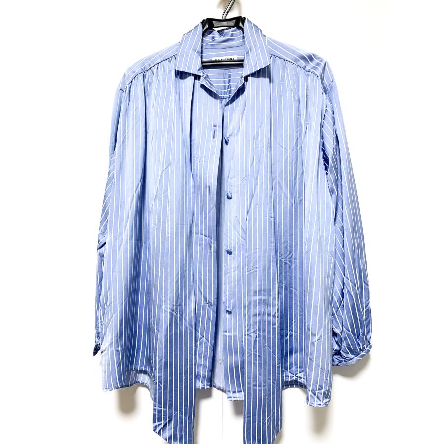 BALENCIAGA バレンシアガ 青 オーバーサイズ ストライプ シャツ