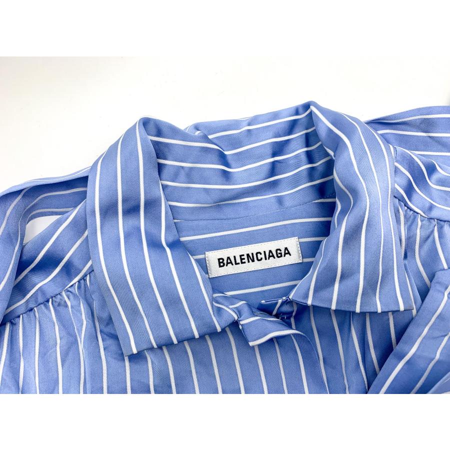 BALENCIAGA バレンシアガ 青 オーバーサイズ ストライプ シャツ