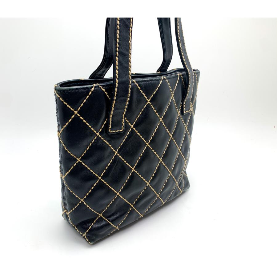 CHANEL シャネル ココマーク 黒 ブラック レザー ワイルドステッチ