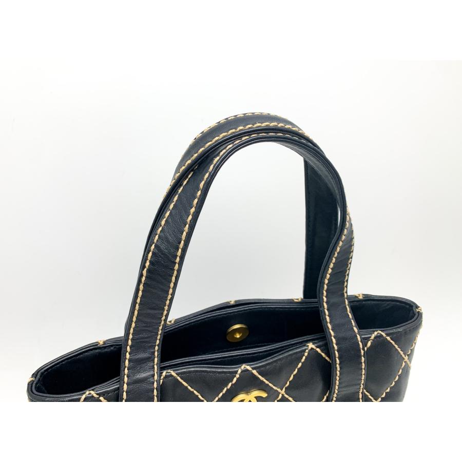 CHANEL シャネル ココマーク 黒 ブラック レザー ワイルドステッチ