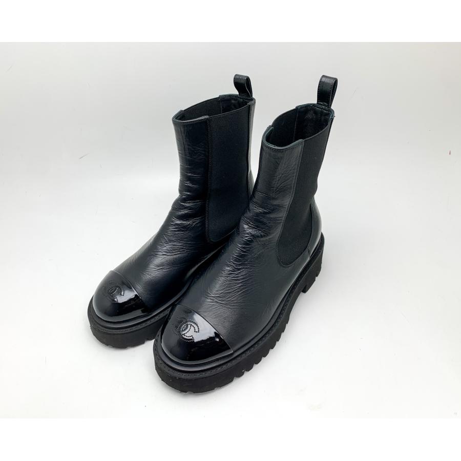 CHANEL シャネル サイドゴア ショートブーツ 黒 ブラック ココマーク
