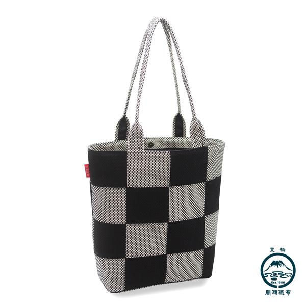 刺し子 パッチワーク トートバッグ 市松柄 ツートン 縦長 A4サイズ