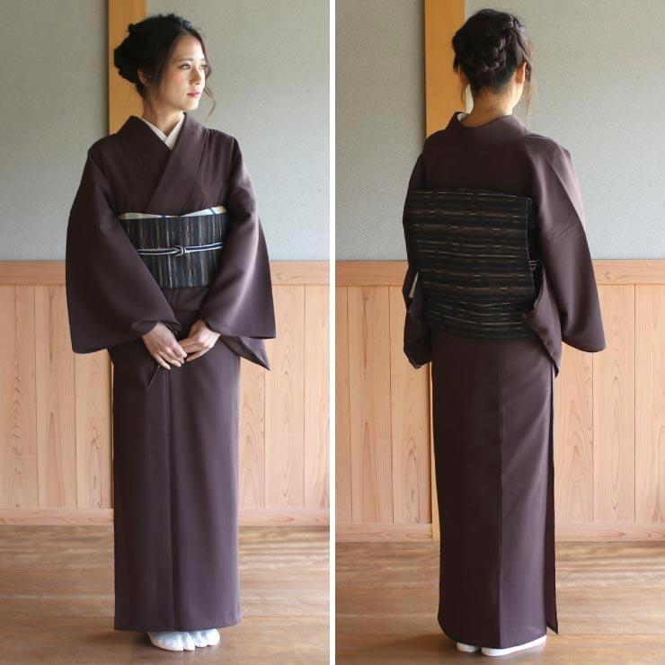 TORAY（東レ） 着物 単衣 洗える 色無地 楊柳 セオα 人気商品 焦茶色