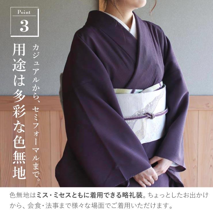 TORAY（東レ） 着物 単衣 洗える 色無地 楊柳 セオα 人気商品 濃紫色
