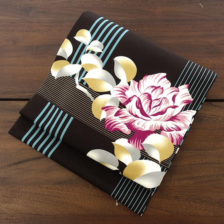 撫松庵 帯 名古屋帯 2way 染なごや帯 バラと七宝（濃茶 29