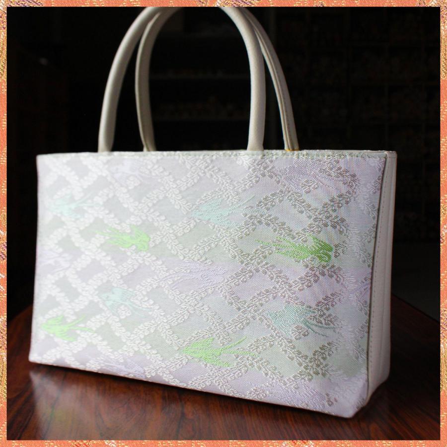 ハンドバッグ（大）夏物 京都・西陣織 正絹おしゃれバッグ 藤襷燕文様