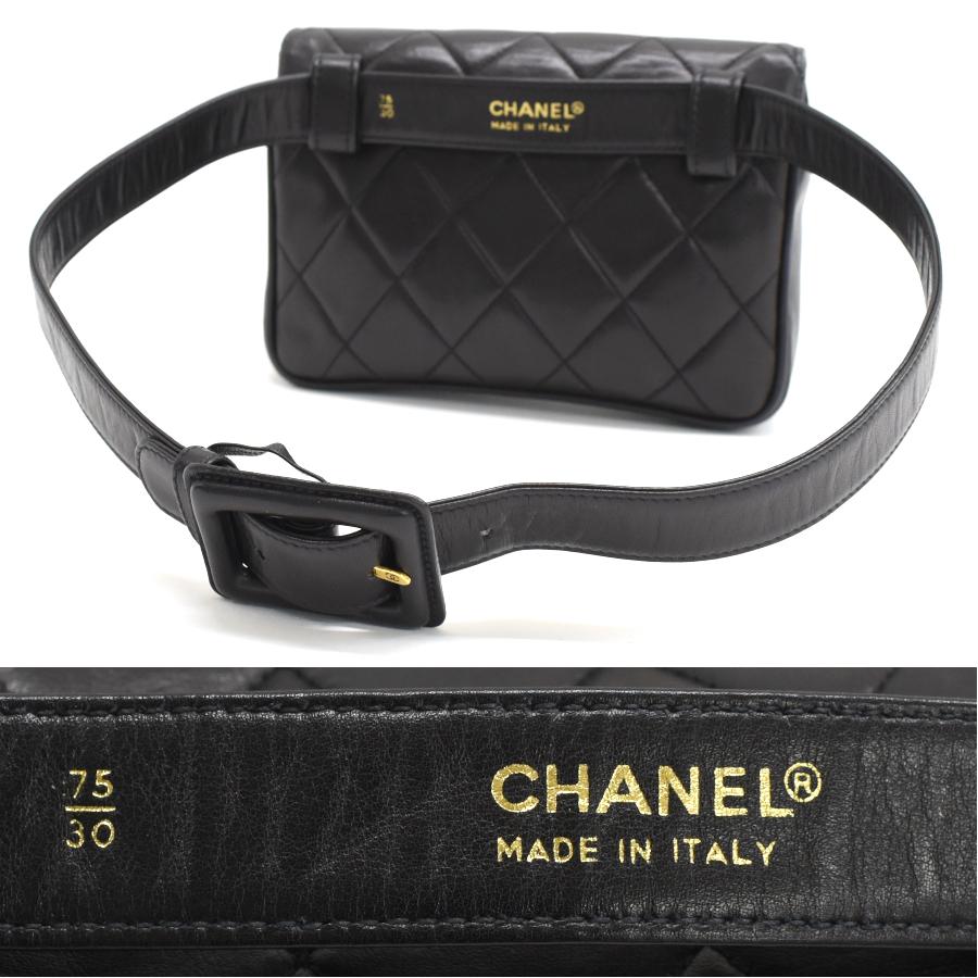 マトラッセ 新品同様 シャネル ウエストバッグ ラムスキン ブラック