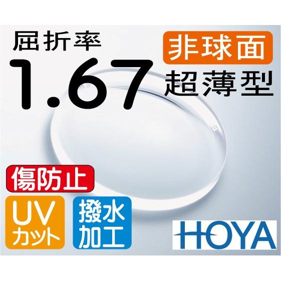 HOYA 非球面1.67 超薄型レンズ UVカット、傷防止コート付 2枚価格