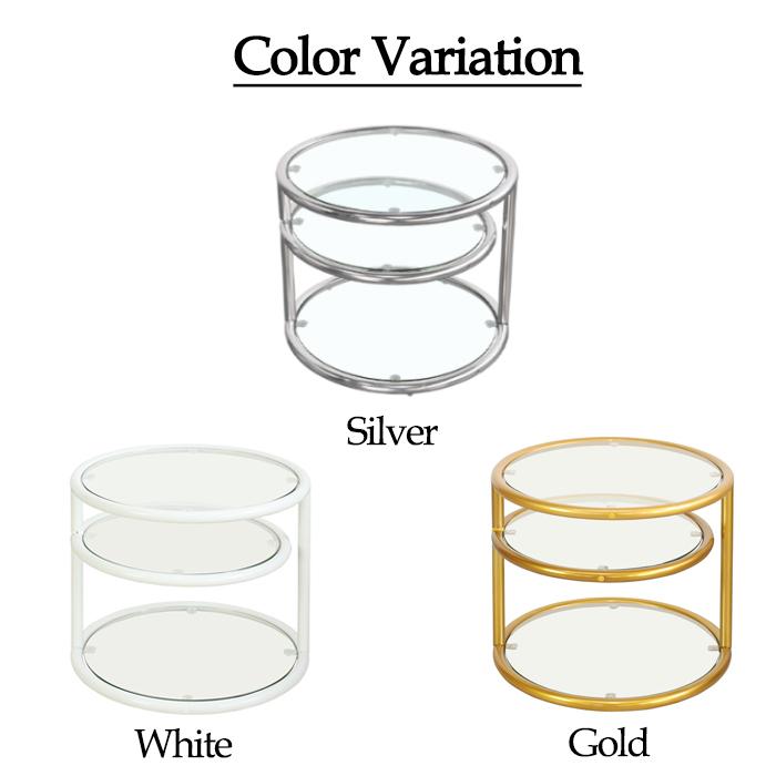 ミヤグチ企販 ガラステーブル 3段 サイドテーブル 丸型 おしゃれ