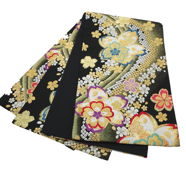 すごい値！ 袋帯 リサイクル 振袖用 フォーマル 正絹 京都 西陣 黒 桜