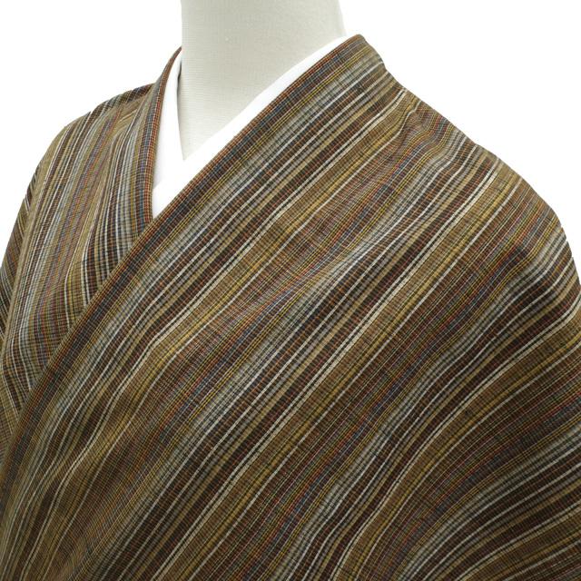 すごい値！ 紬 反物 着物 正絹 多色 茶色系 縞 織柄 柔らかな手触り