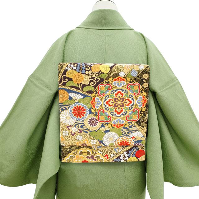 袋帯 有職華飾錦文 黒地 ブラック 菊 華文 花七宝 桐 古典柄 多色 金糸