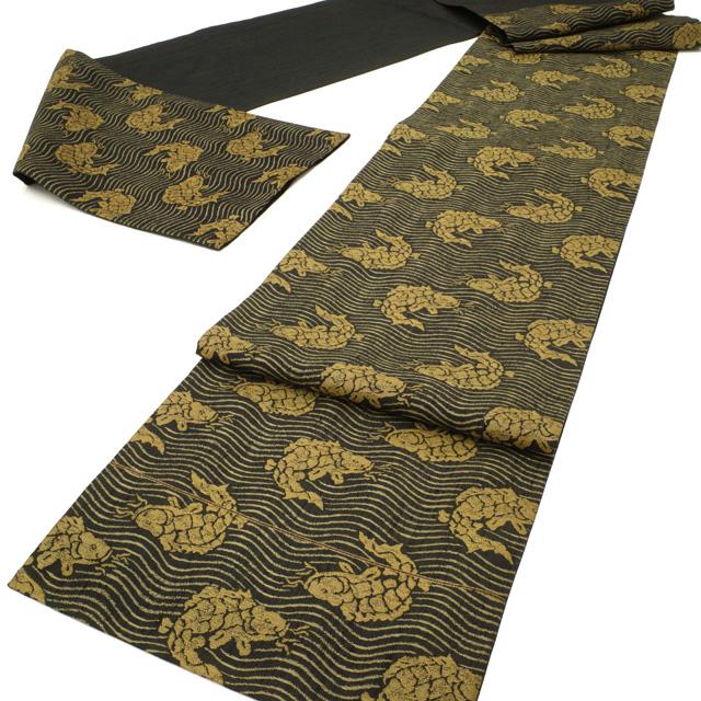 袋帯 京都 名門 西陣 勝山織物 かつやま 手織り 正絹 紬 黒地 ブラック