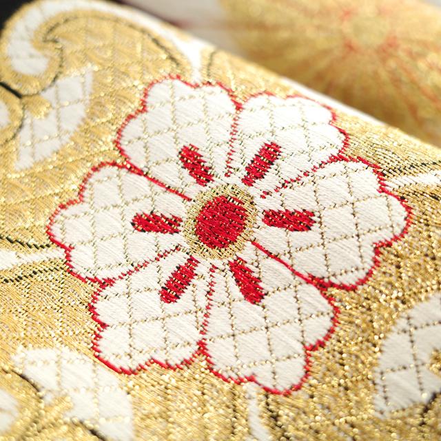 振袖用 袋帯 金糸 ラメ糸 黒 赤 亀甲 華文 立涌 フォーマル 着物 成人