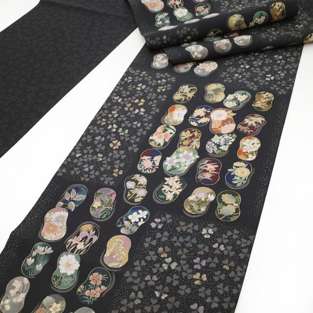 袋帯 京都 西陣 となみ織物 となみ帯 正絹 紹巴 黄櫨染 濃グレー地