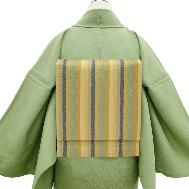 袋帯 龍村晋 傳匠名錦 全通 名物金剛金襴錦 工芸帯 多色 縞 金糸