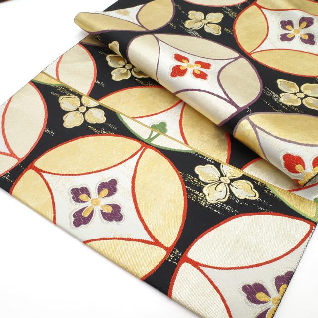 袋帯 京都 西陣 となみ織物 となみ帯 正絹 本金箔 織文唐織 花七宝 金