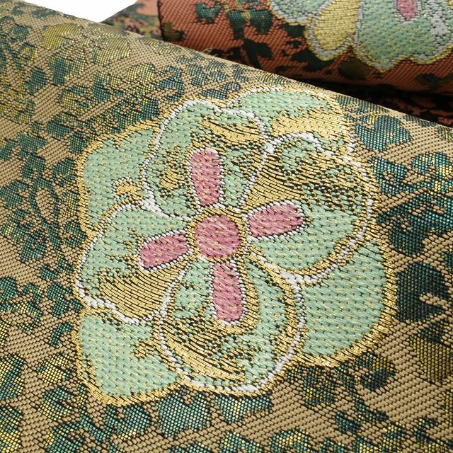 袋帯 京都 西陣 となみ織物 となみ帯 正絹 はくば錦 黒地 花菱 花文